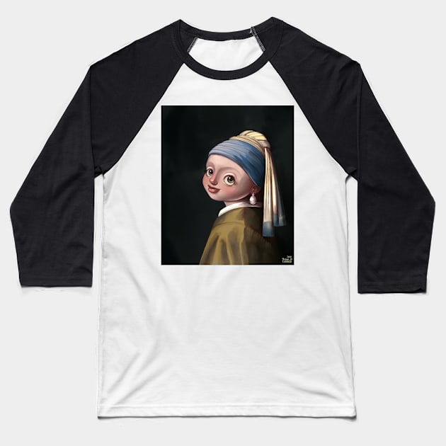 Cute Version of Girl with a Pearl Earring Masterpiece Art History Gift Baseball T-Shirt by basselelkadi